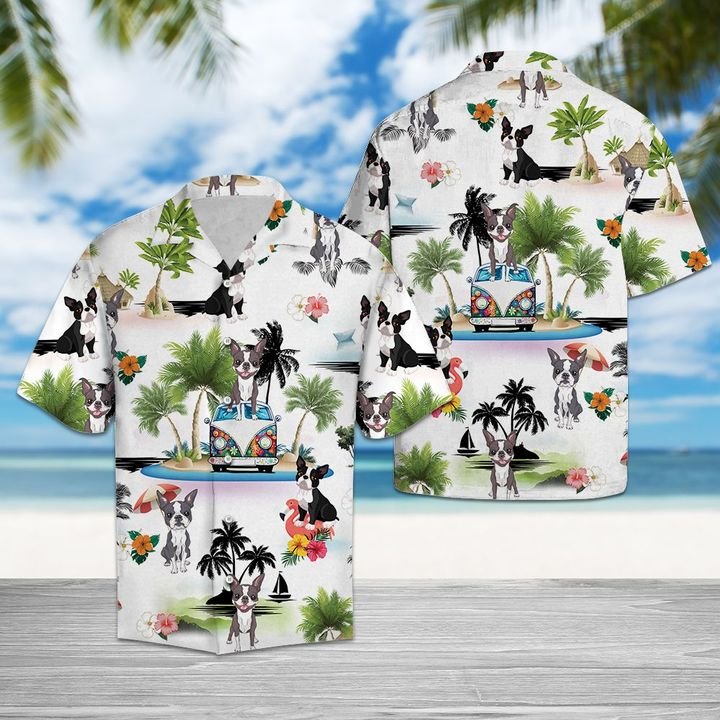 Boston Terrier Vacation Hawaiian Shirt Summer Button Up