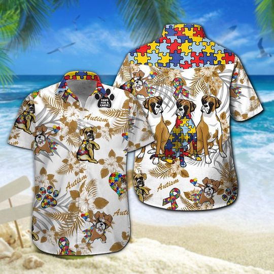 Boxer Autism Hawaiian Shirt Summer Button Up