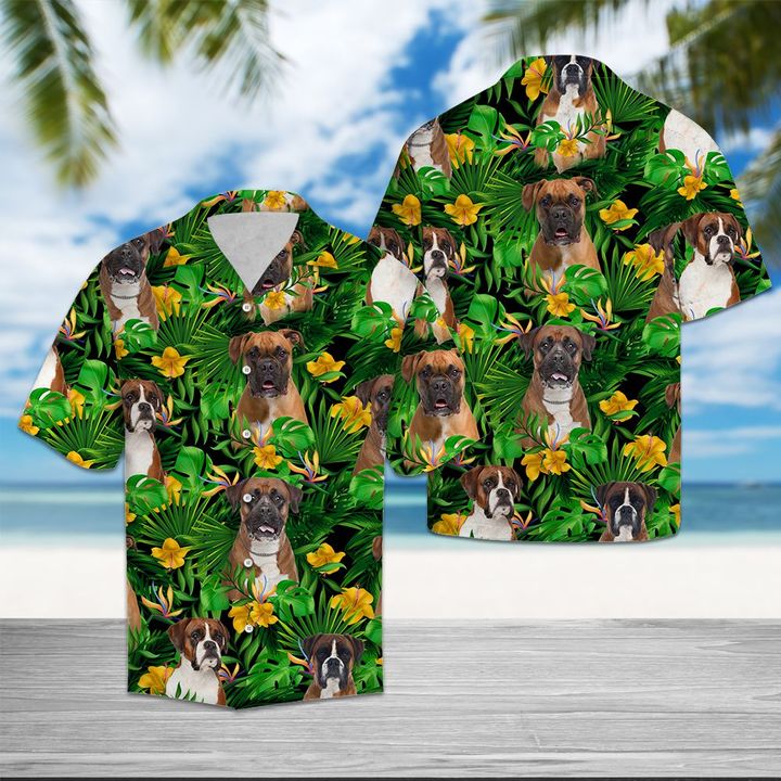 Boxer Tropical Wild Flower Hawaiian Shirt Summer Button Up