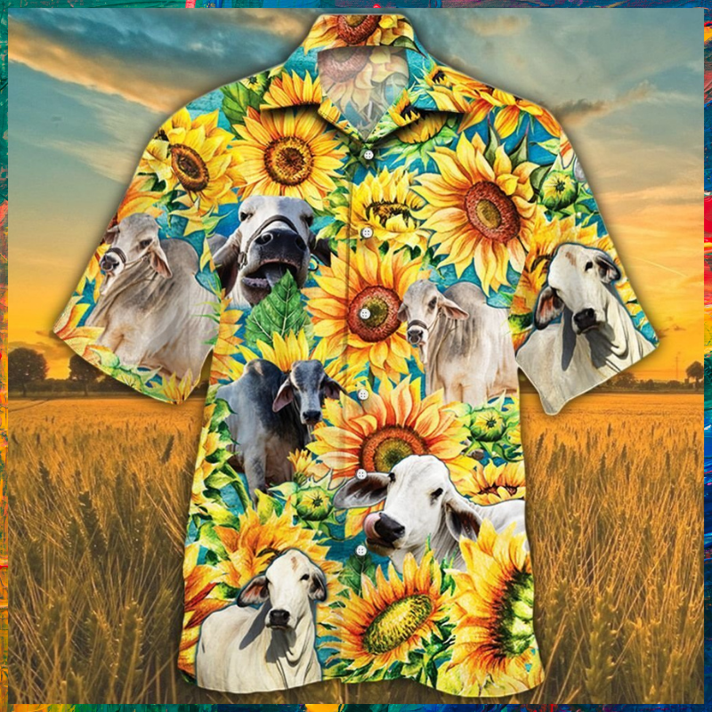 Brahman Cattle Sunflower Hawaiian Shirt