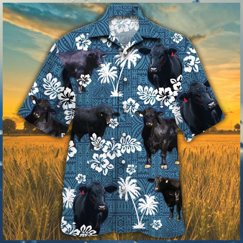 Brangus Cattle Blue Tribal Pattern Hawaiian Shirt