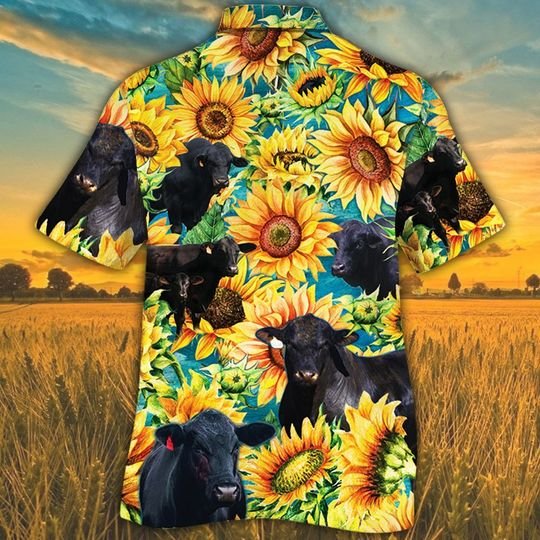 Brangus Cattle Watercolor Sunflowers Hawaiian Shirt