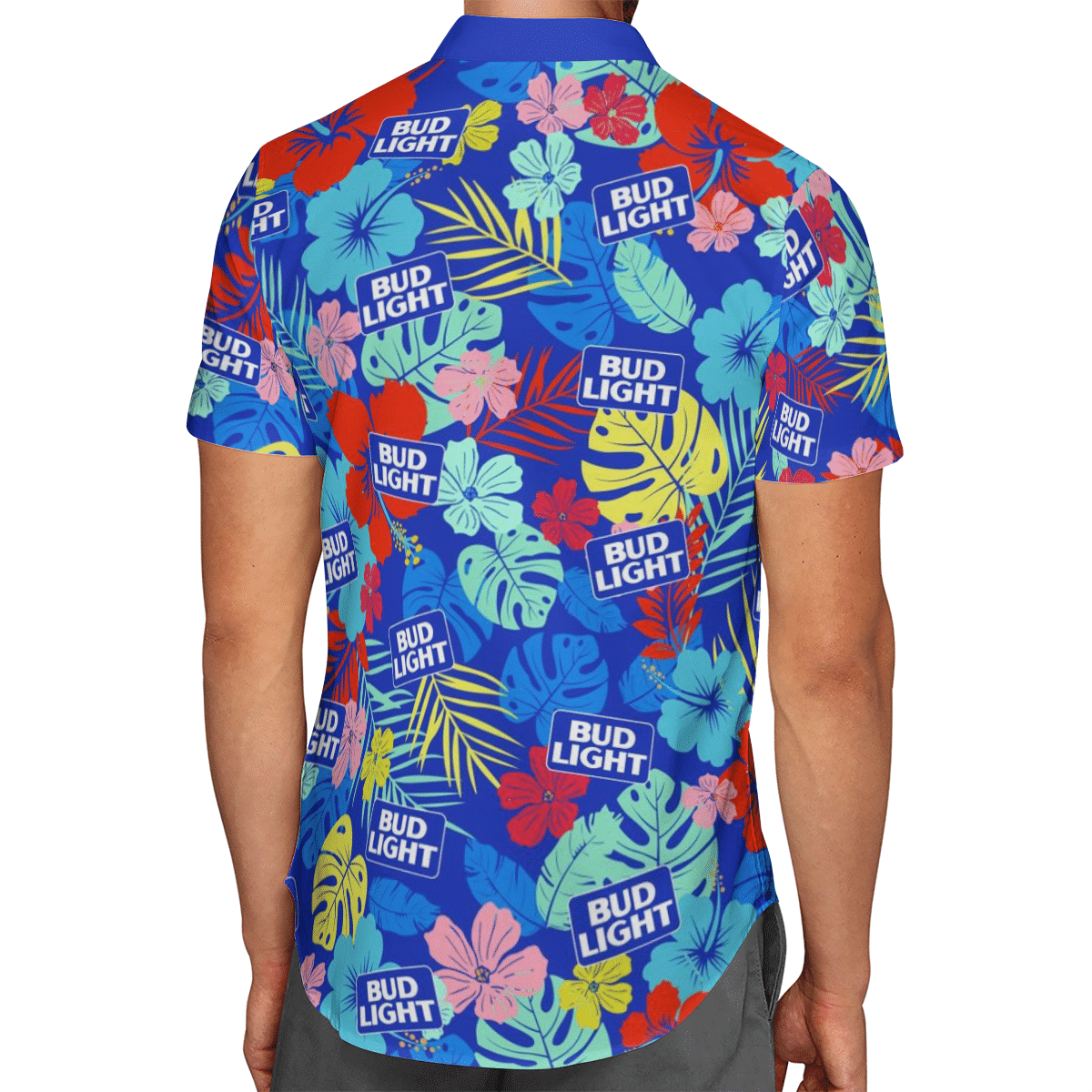 Bud Light Hibiscus Blue Hawaiian Shirt