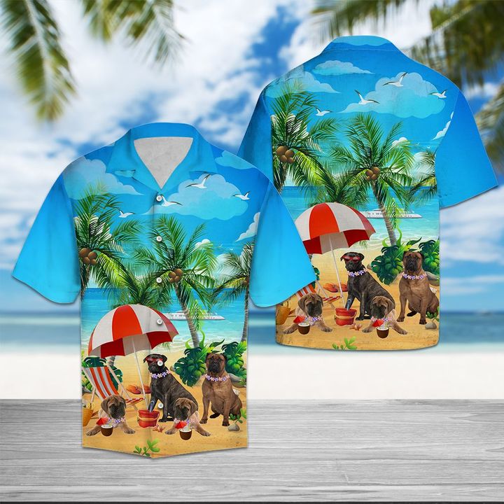 Bullmastiff Beach Summer Hawaiian Shirt Summer Button Up