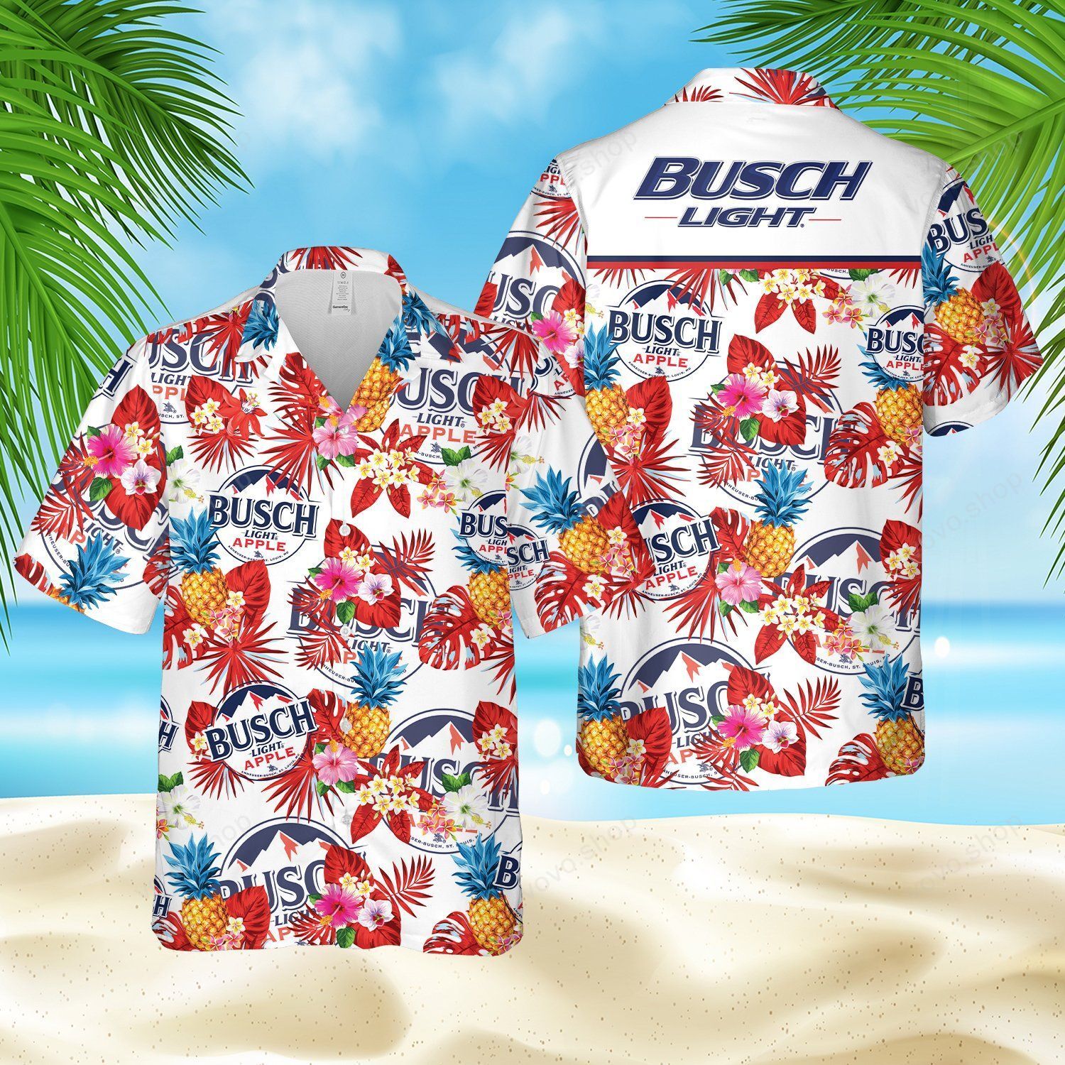 Busch Light Apple Pineapple Hawaiian Shirt Short