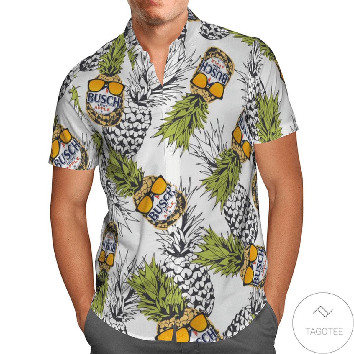 Busch Light Pineapple White Hawaiian Shirt