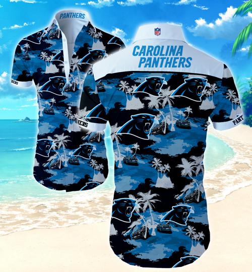 Carolina Panther Scoconut Tree Hawaiian Shirt Summer Button Up