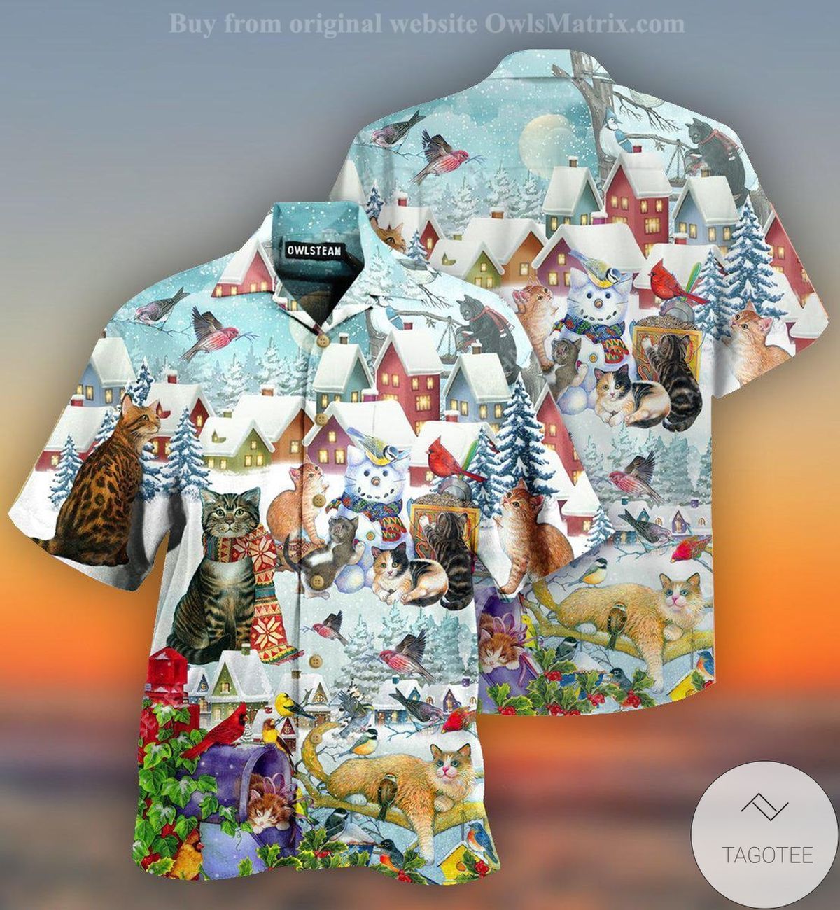 Cat And Bird Winter Christmas Vibe Hawaiian Shirt