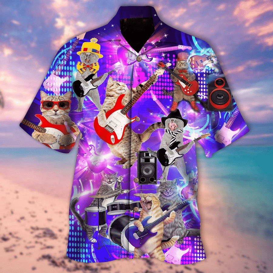 Cat And Electric Guitar Hawaiian Shirt