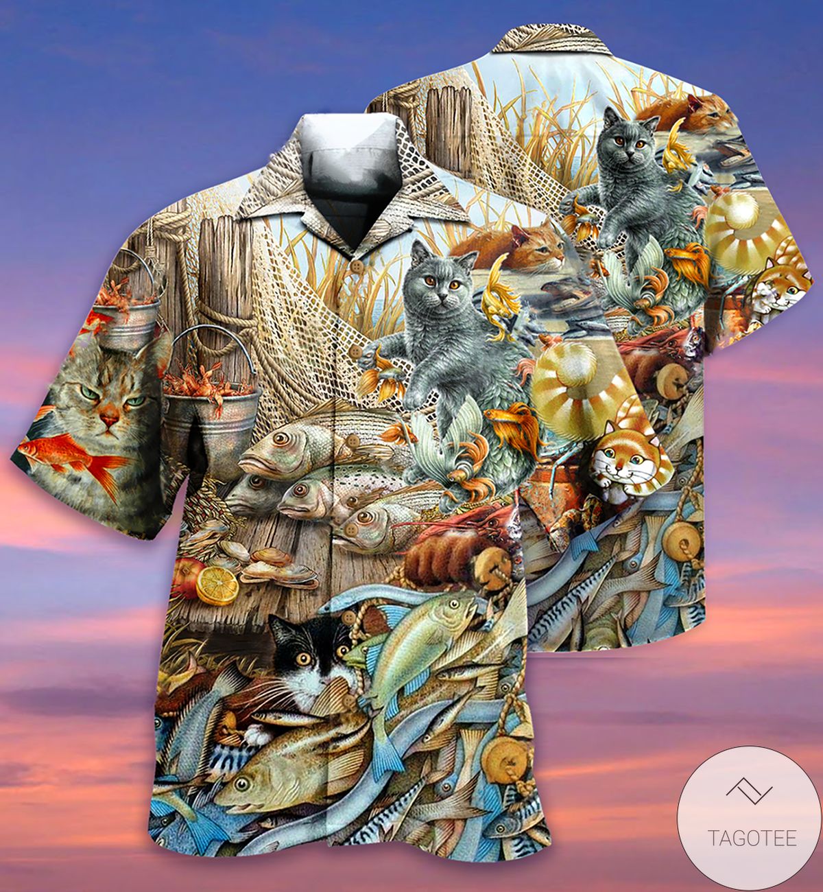 Cat And Fishes Hawaiian Shirt