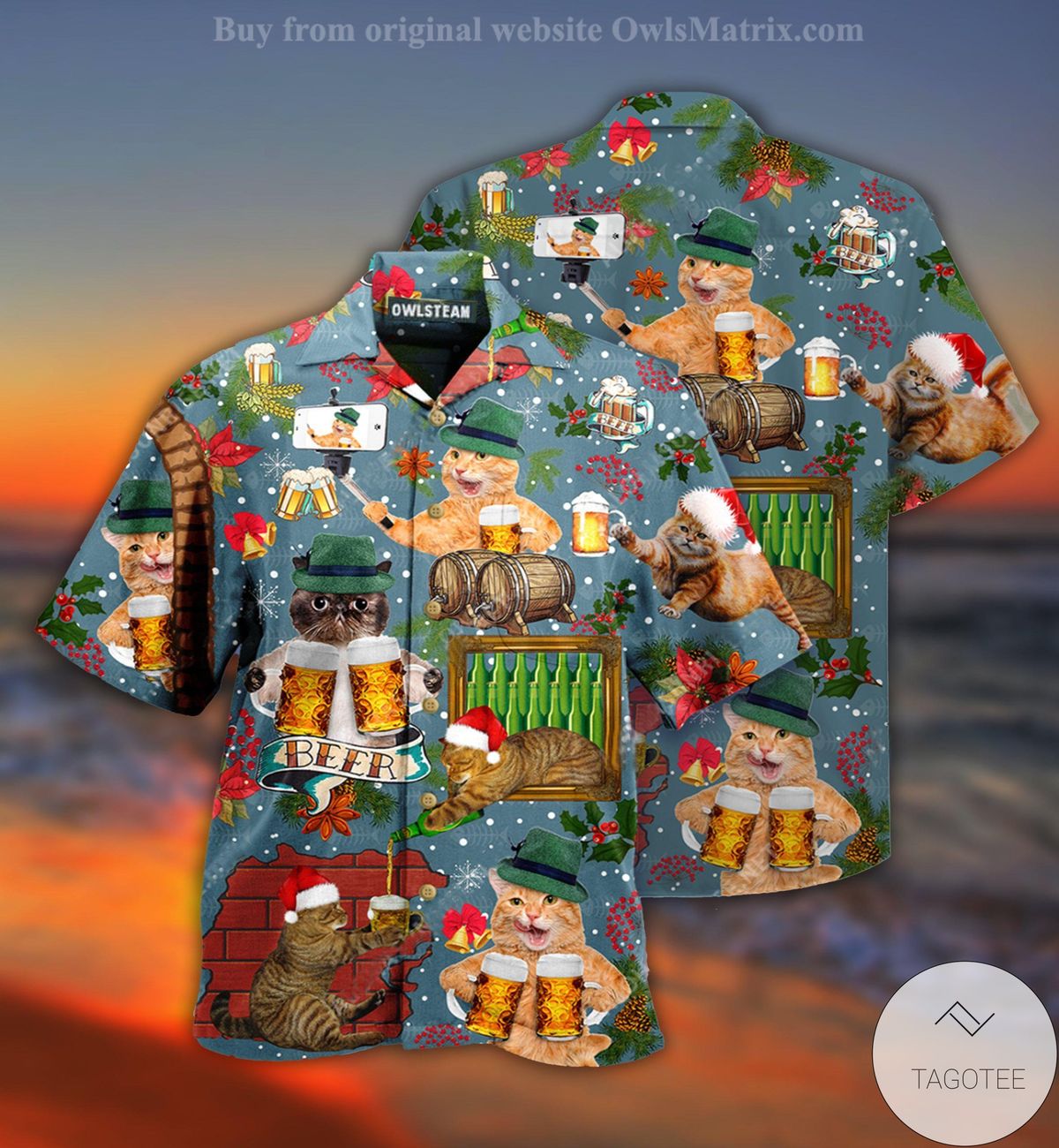 Cat Drink Beer Christmas Hawaiian Shirt