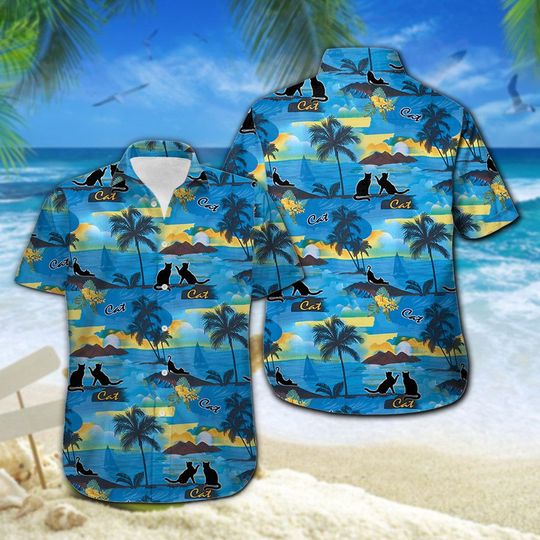 Cat Hawaiian Shirt Summer Button Up