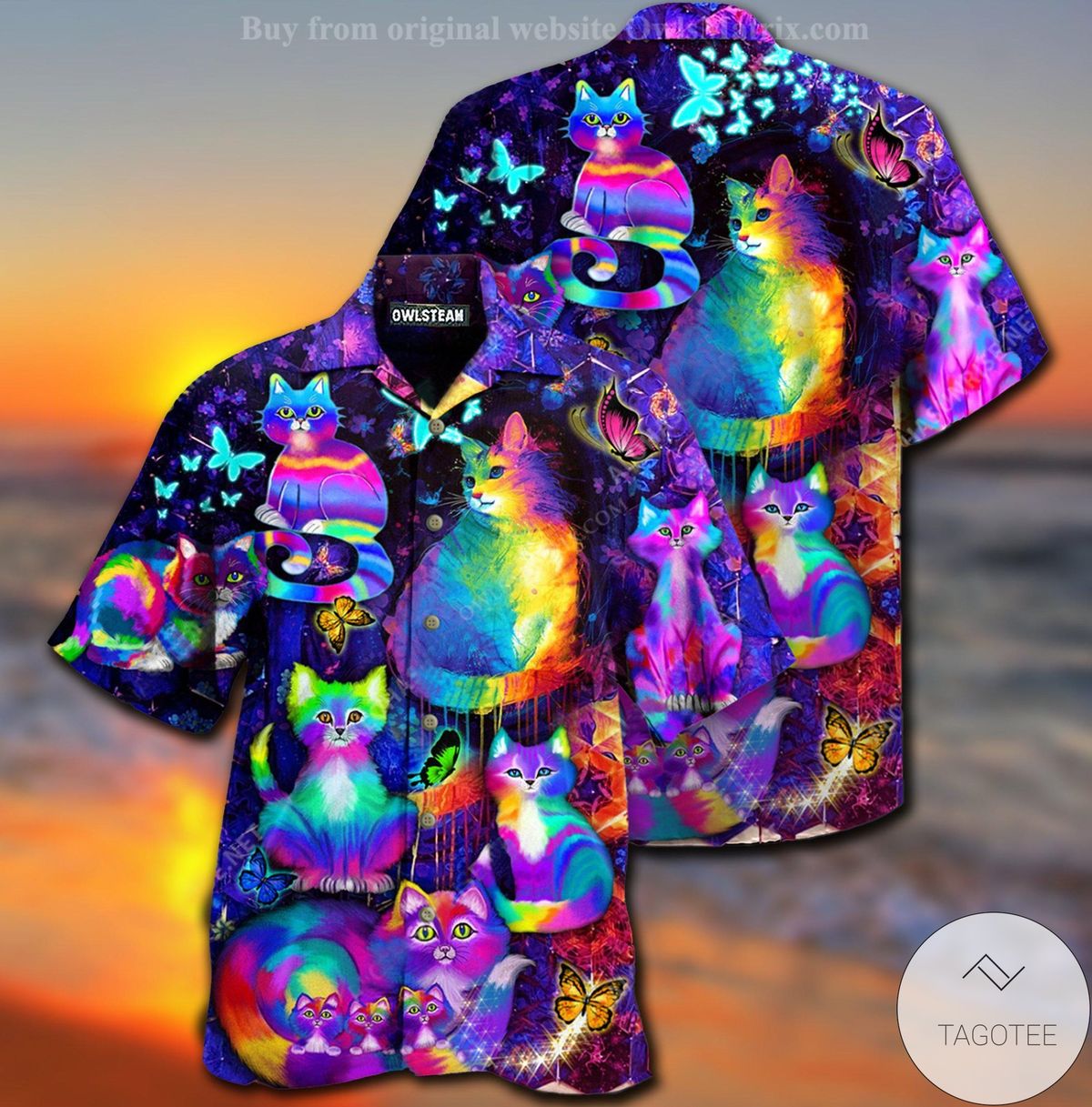 Cat Hologram Color Hawaiian Shirt