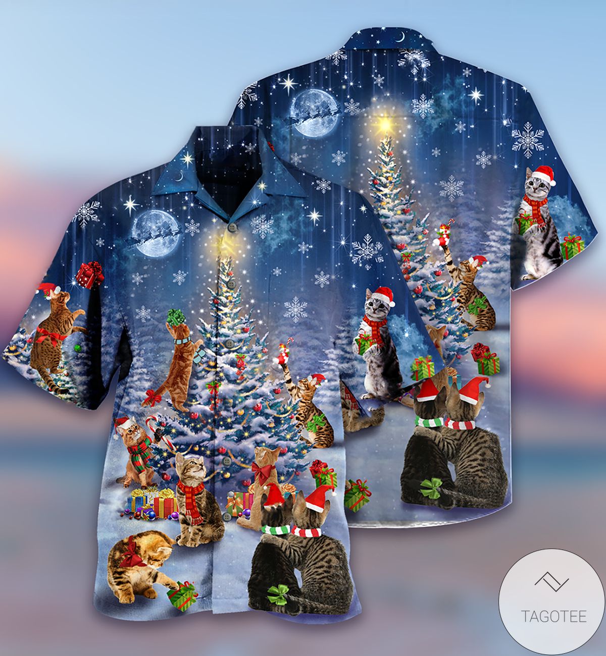 Cat Playing In Christmas Hawaiian Shirt