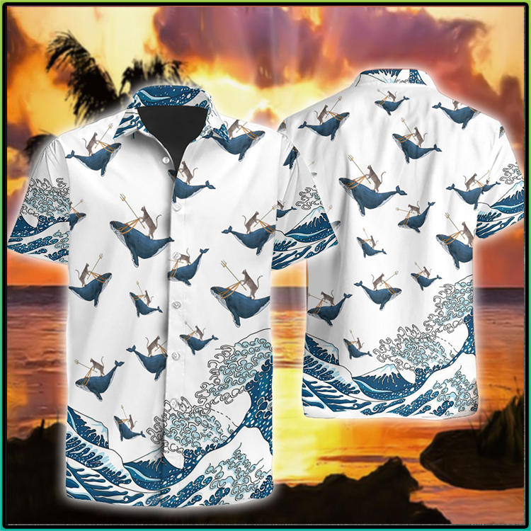 Cat Riding Whale Funny Hawaiian Shirt