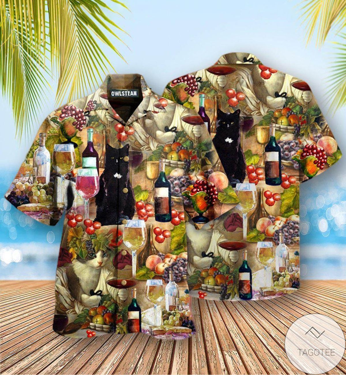 Cat Wine Drinking Wine Feeling Fine Hawaiian Shirt