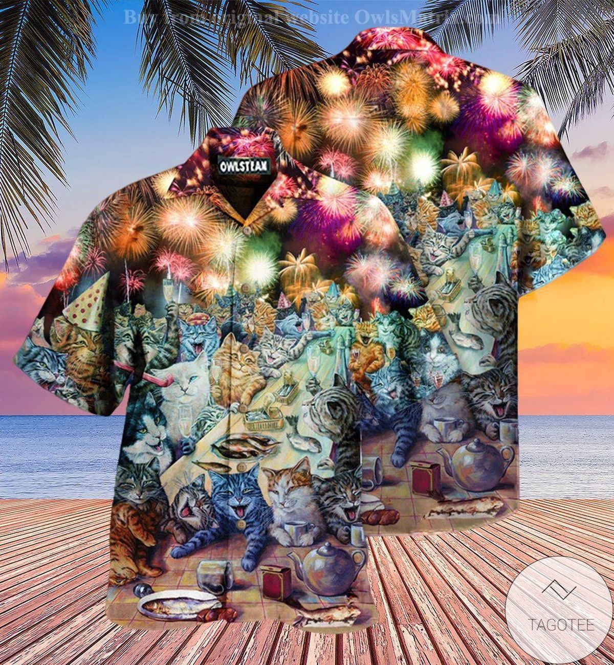 Cats Firework New Year Party Hawaiian Shirt