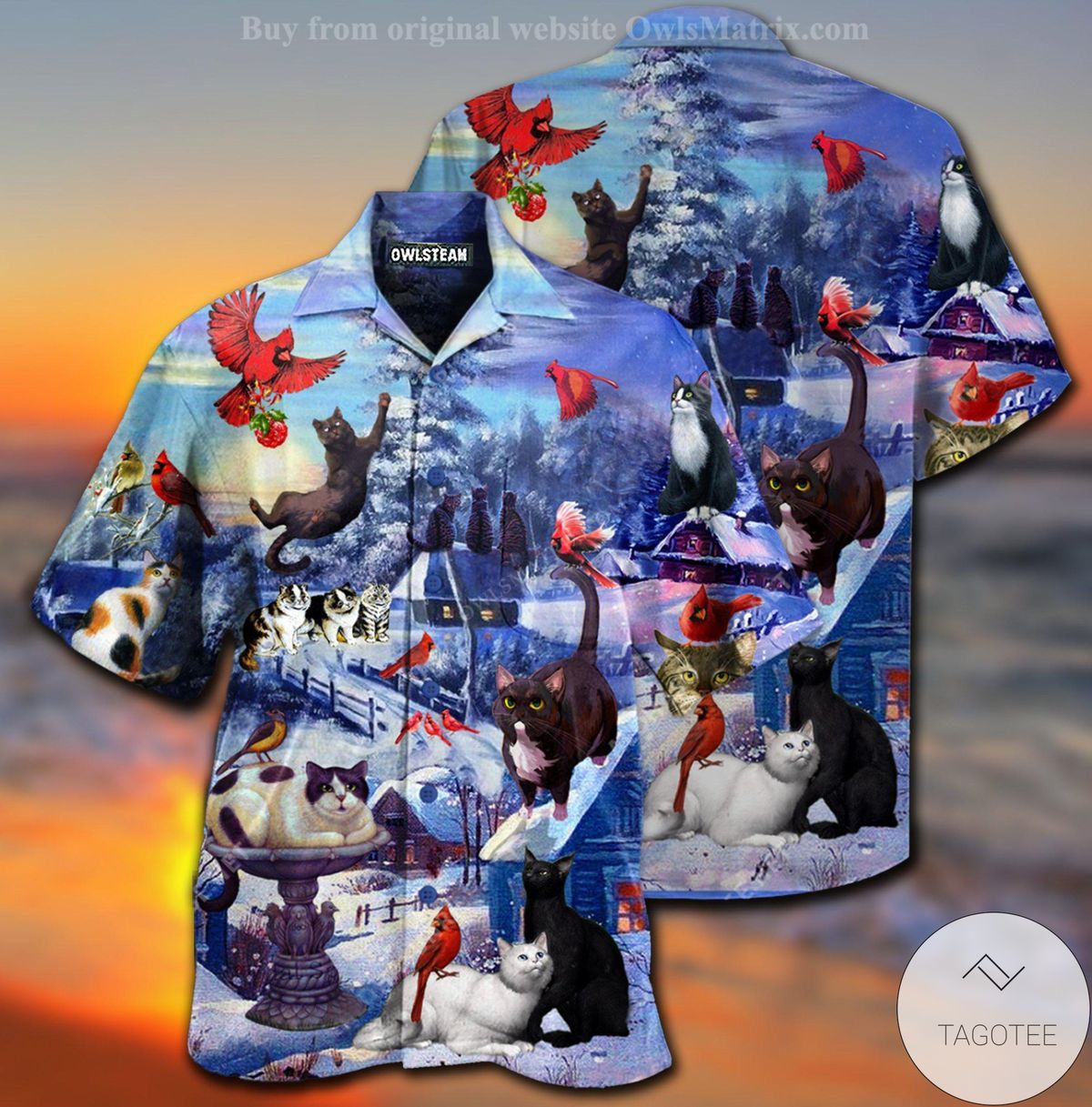 Cats Watching Cardinal Birds Hawaiian Shirt