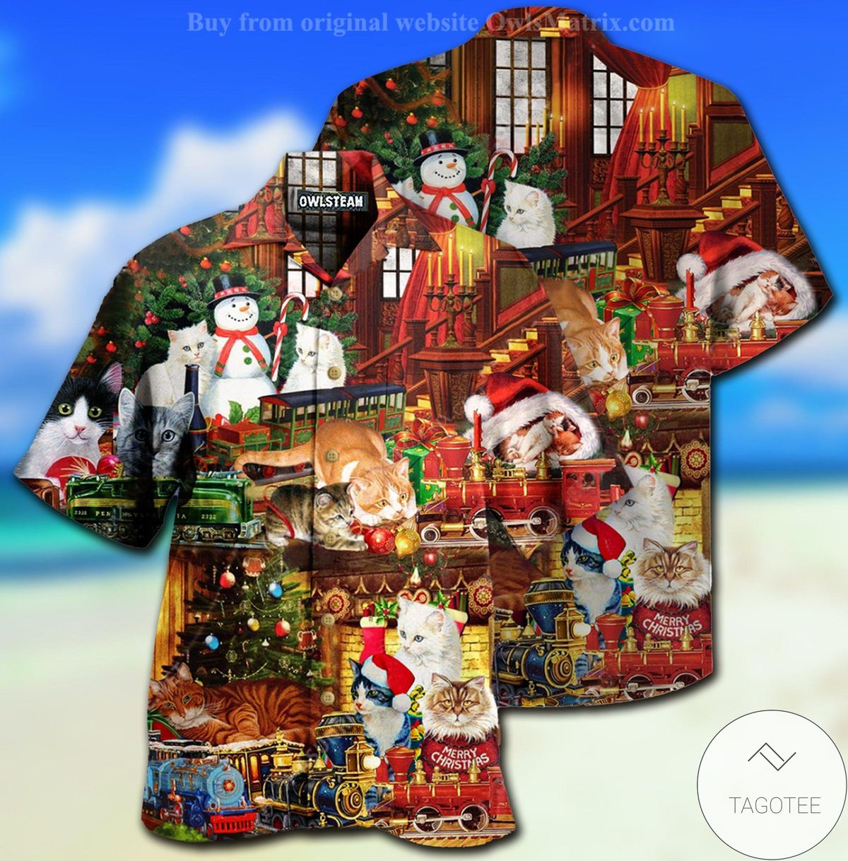 Cats With Toys Train Christmas Hawaiian Shirt