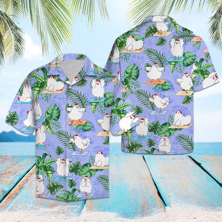 Chicken Yoga Hawaiian Shirt Summer Button Up