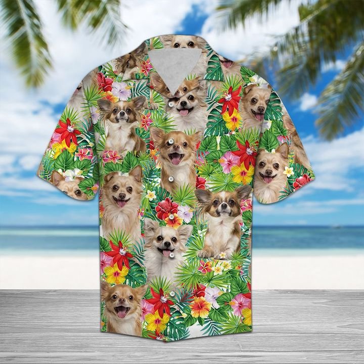 Chihuahua Flower Tropical Hawaiian Shirt Summer Button Up