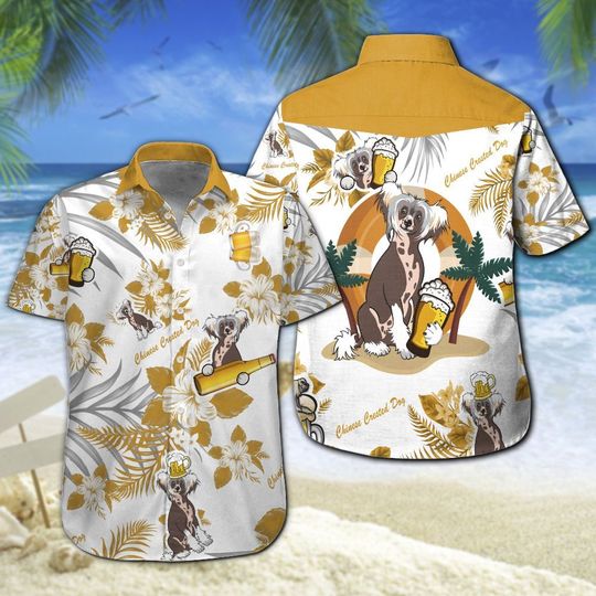Chinese Crested Dog Beer Hawaiian Shirt Summer Button Up
