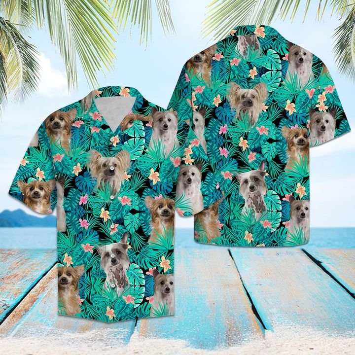 Chinese Crested Tropical Hawaiian Shirt Summer Button Up