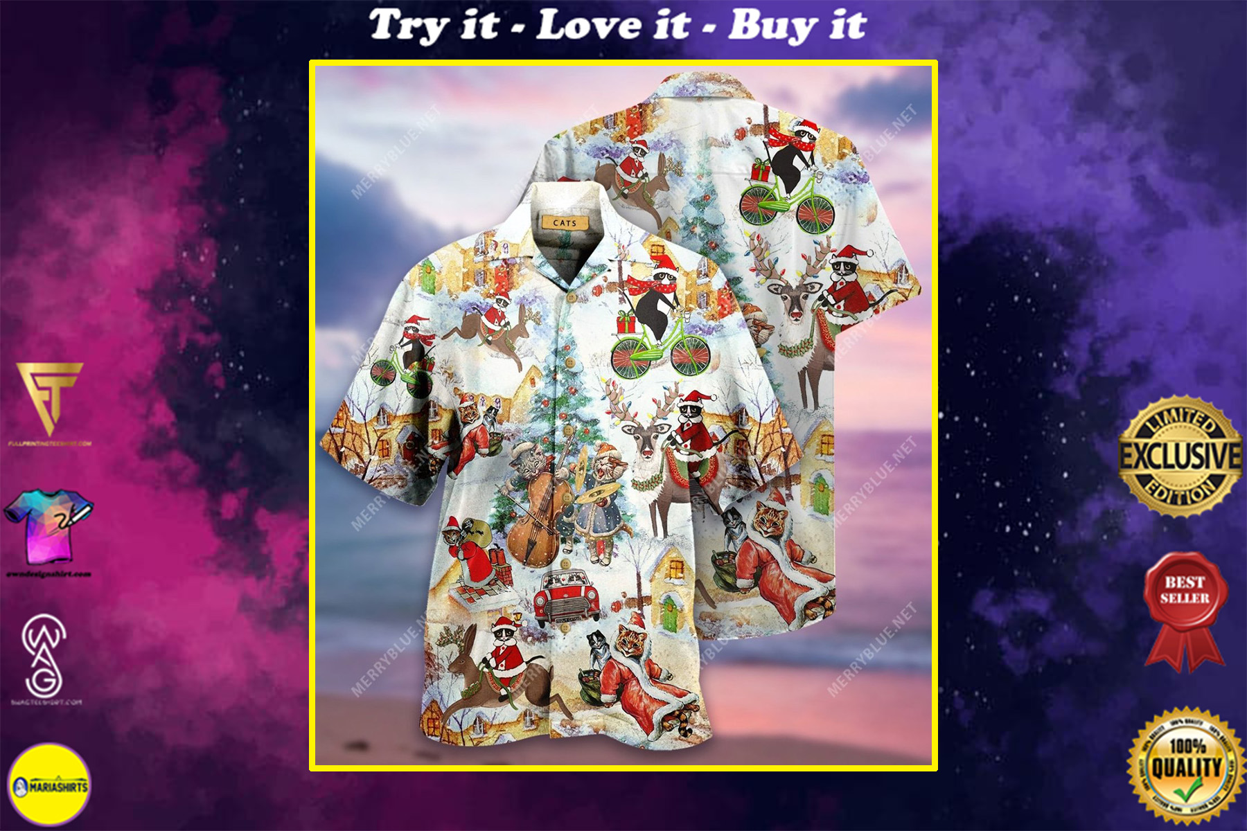 Christmas And Cats Full Printing Hawaiian Shirt