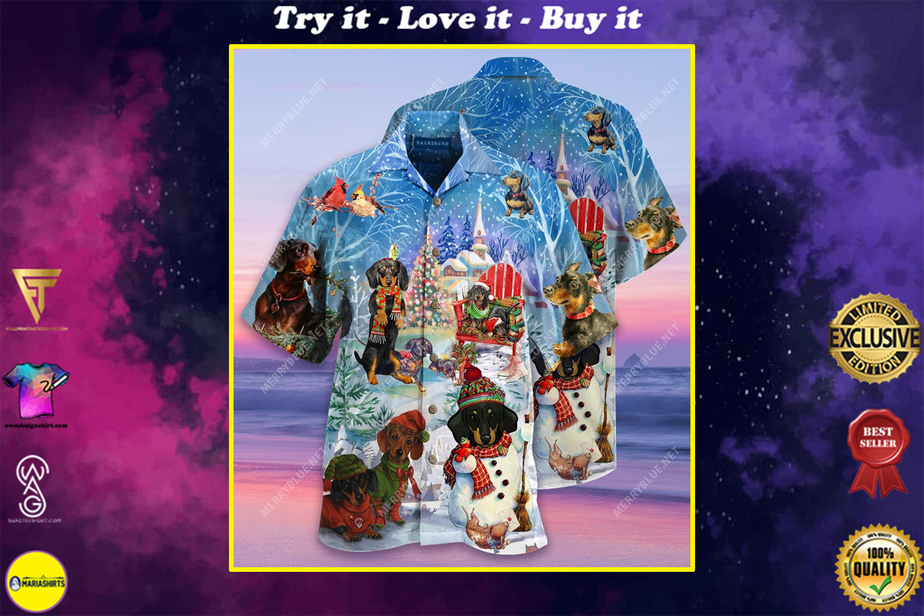 Christmas Dachshund Through The Snow Full Printing Hawaiian Shirt