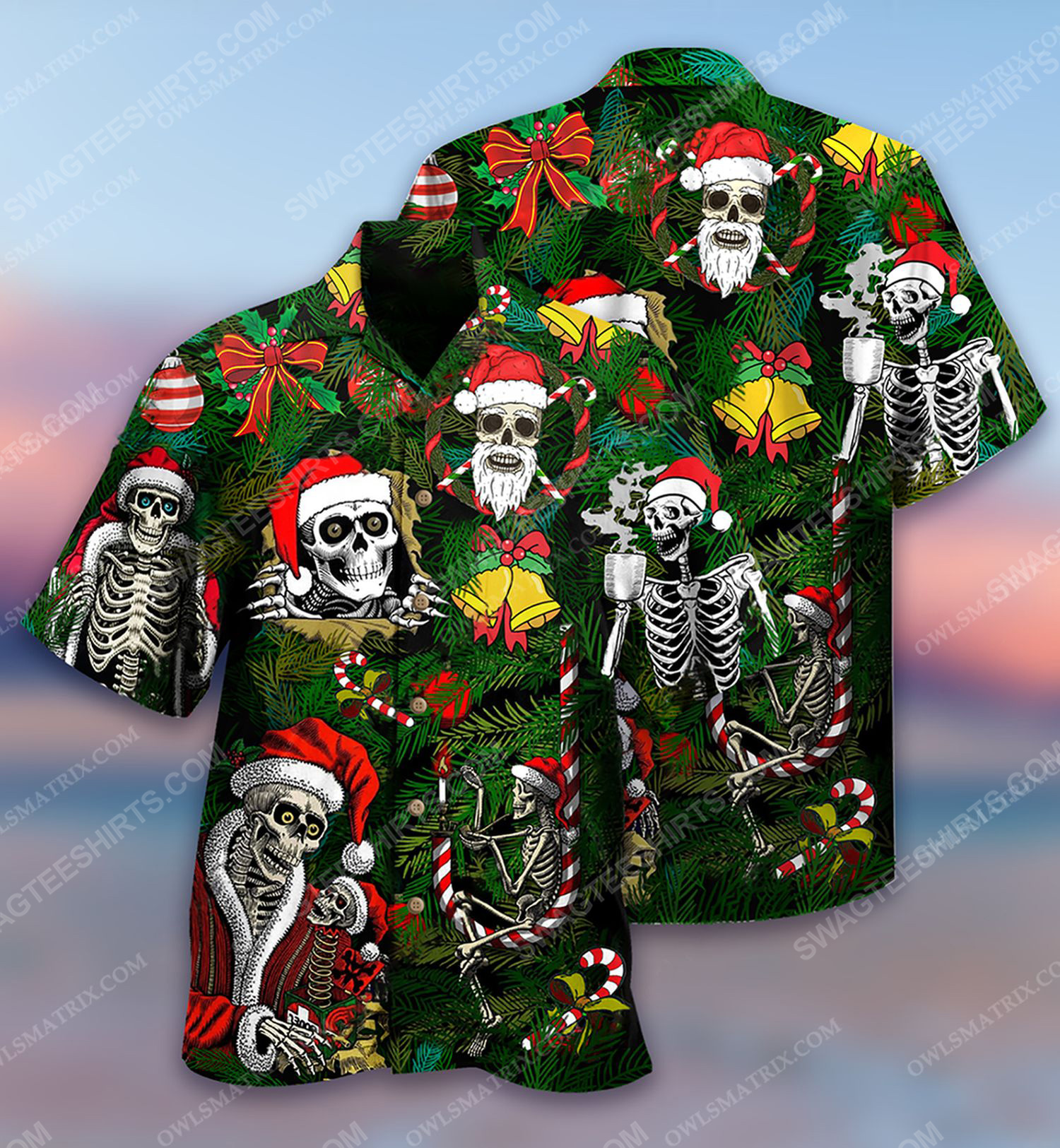 Christmas Holiday And Happy Skull Full Print Hawaiian Shirt