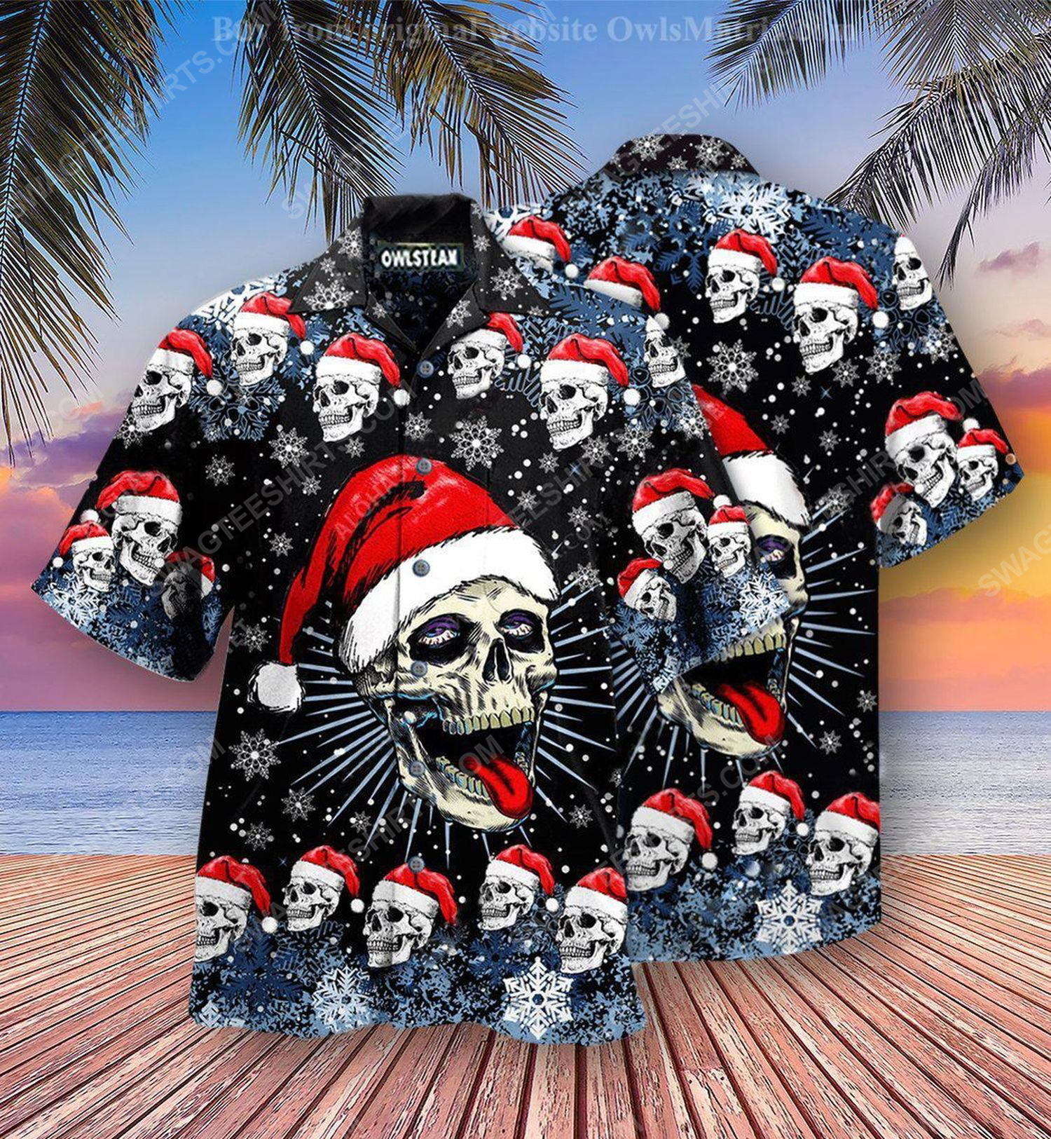 Christmas Holiday And Naughty Skull Full Print Hawaiian Shirt