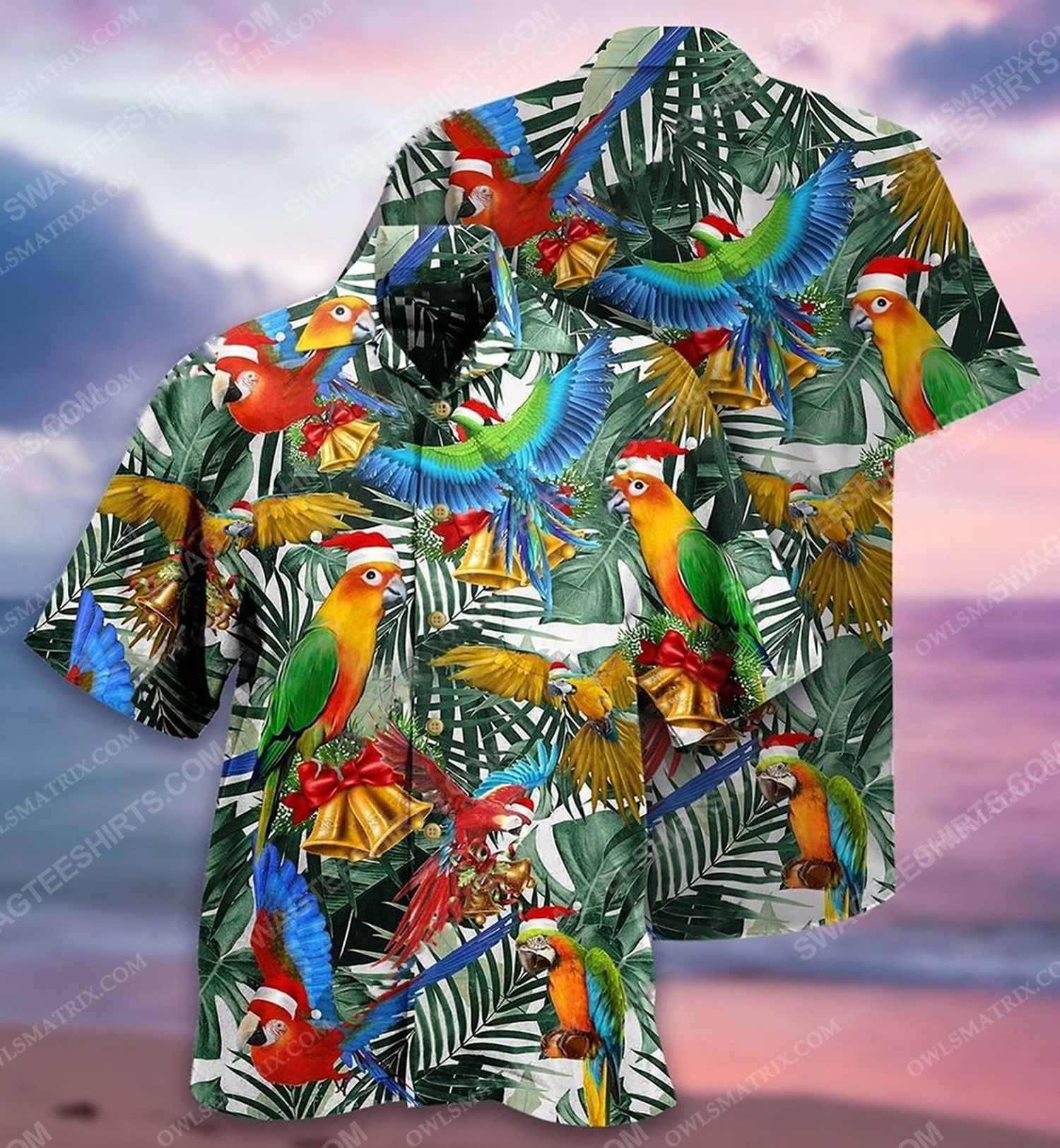 Christmas Holiday And Parrot ?Full Print Hawaiian Shirt