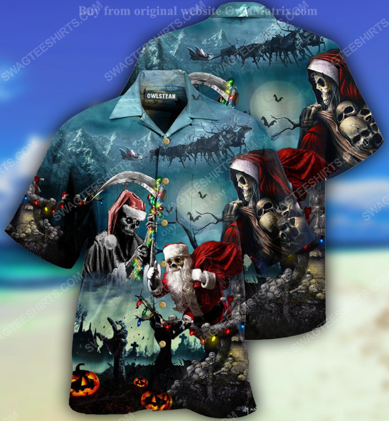 Christmas Holiday And Santa Skull Full Print Hawaiian Shirt