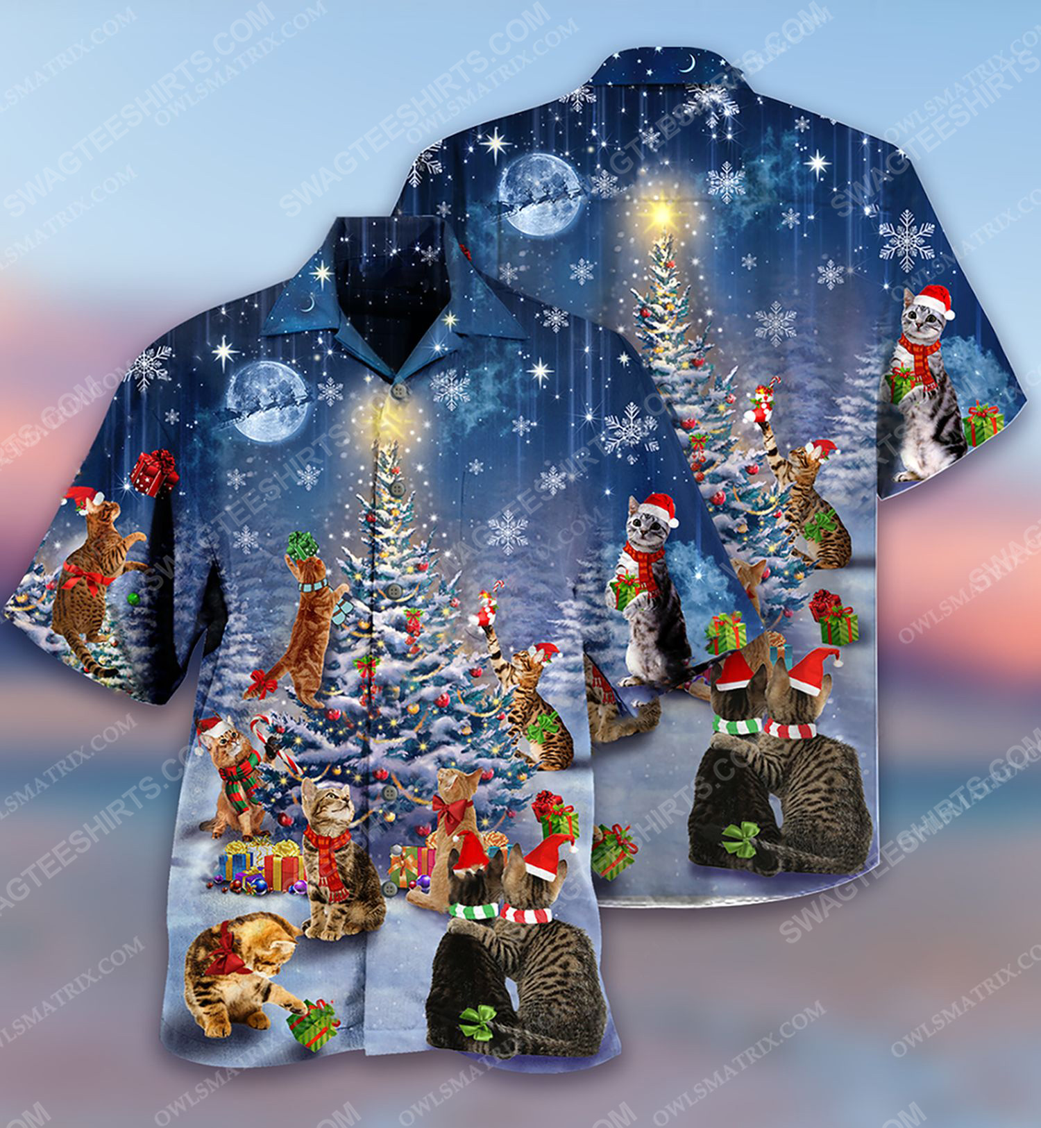 Christmas Holiday Cats Lover Full Print Hawaiian Shirt