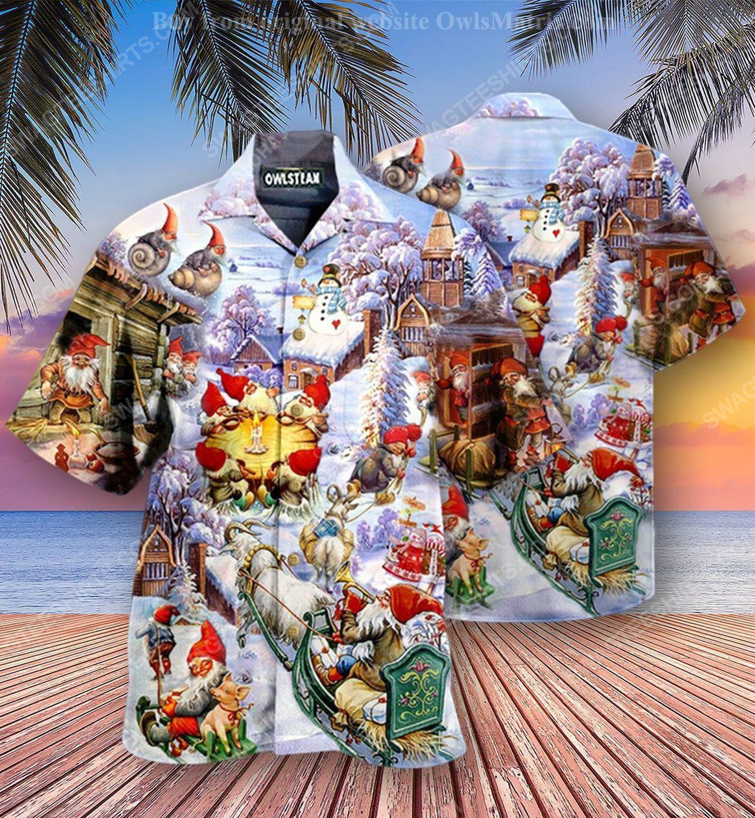 Christmas Holiday Santa Gnomes Full Print Hawaiian Shirt