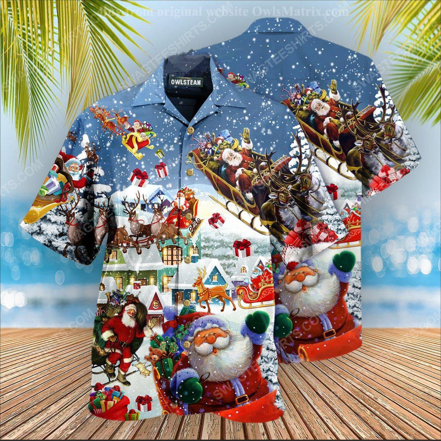 Christmas Holiday Santa?S Sleigh And Reindeer Hawaiian Shirt