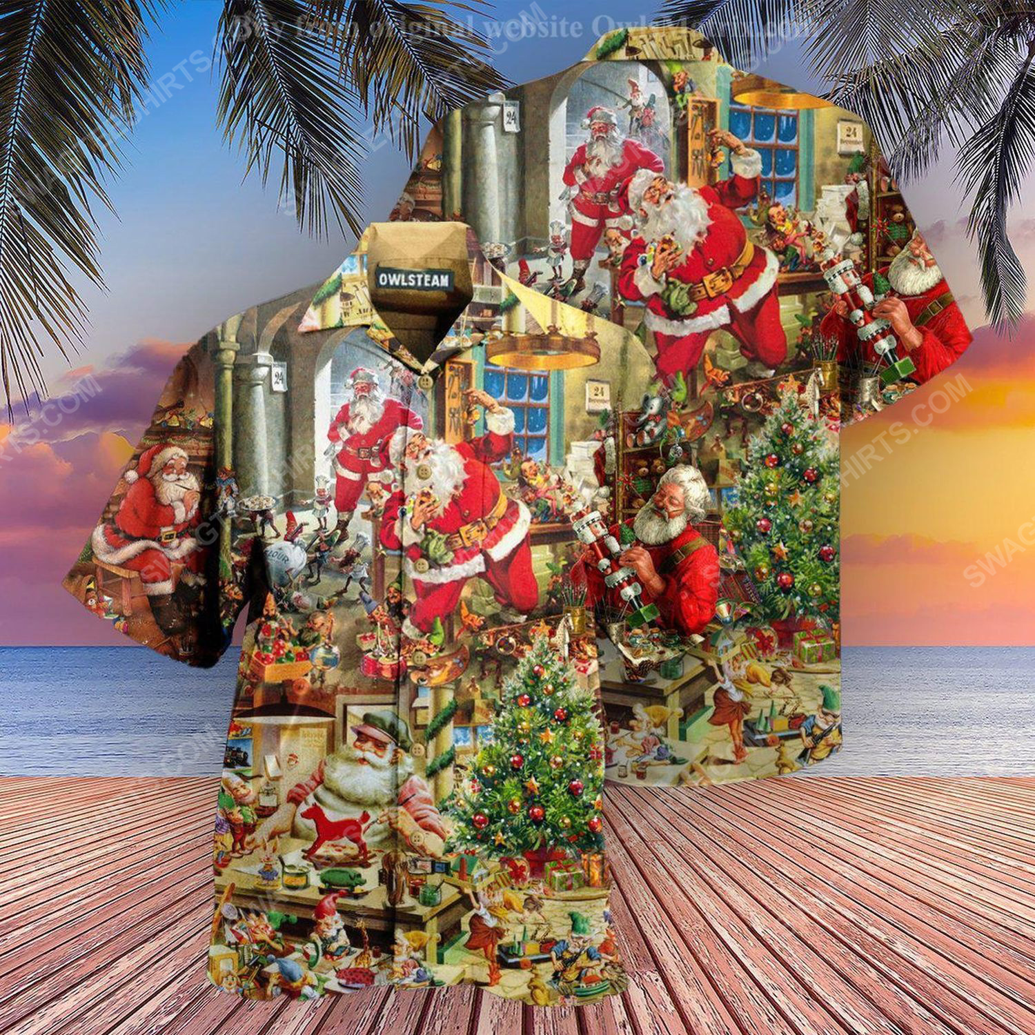 Christmas Holiday Santa?S Toy Workshop Full Print Hawaiian Shirt