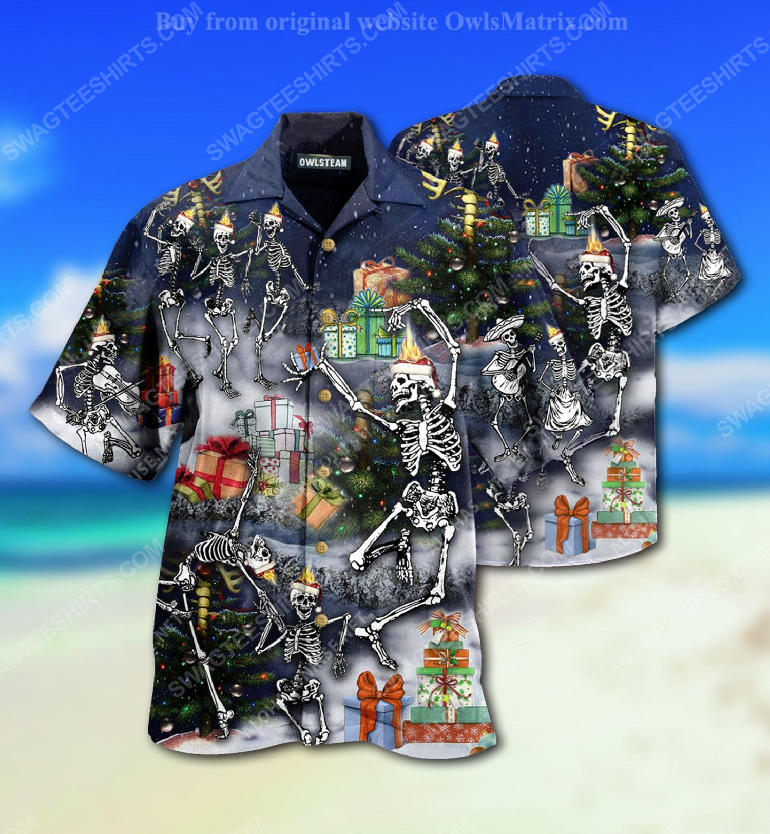 Christmas Holiday Skull Dancing Full Print Hawaiian Shirt