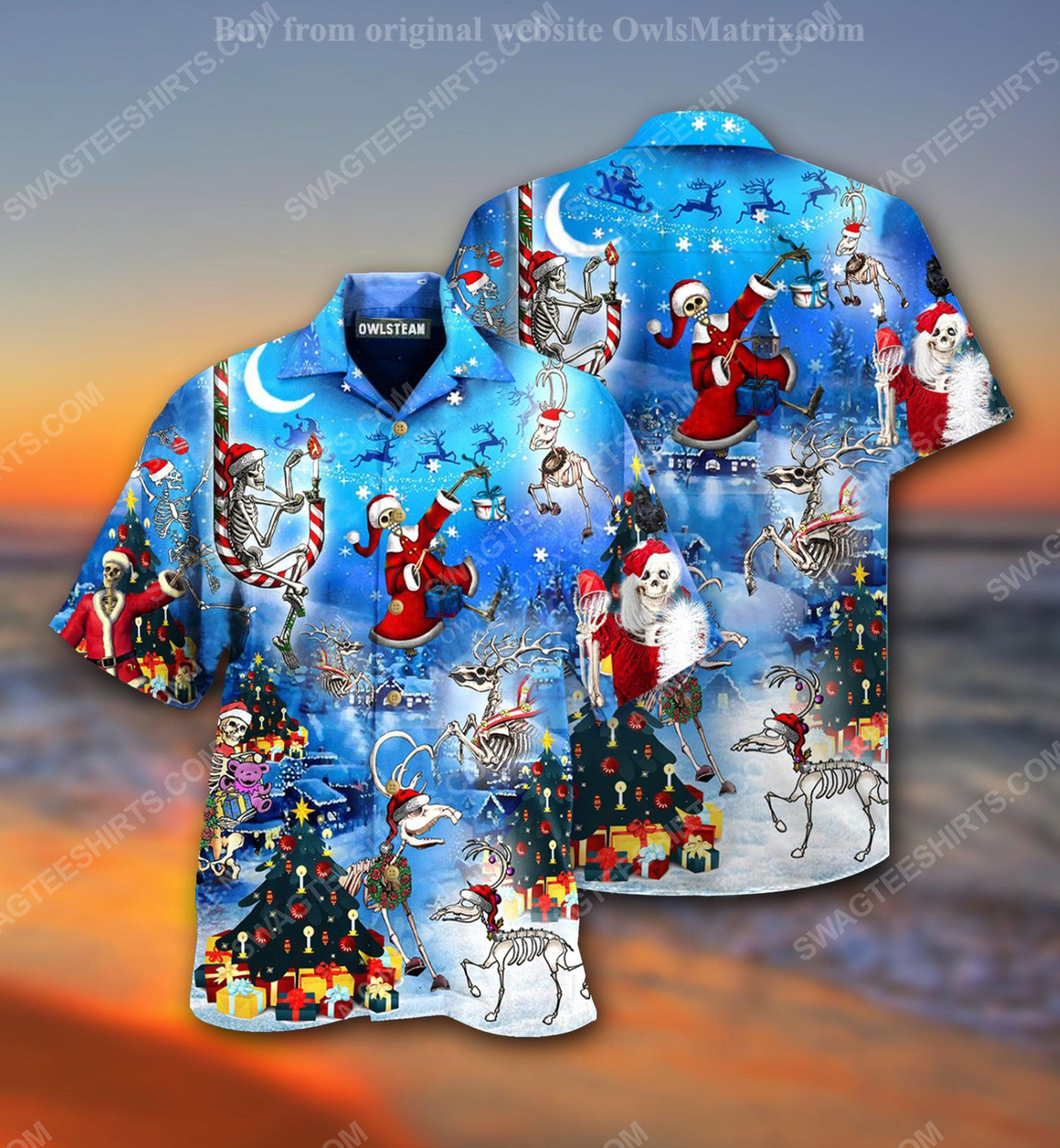 Christmas Holiday Skull Version Full Print Hawaiian Shirt