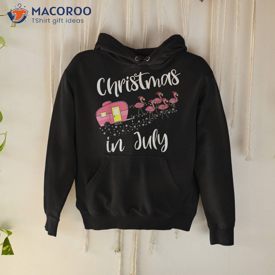 Christmas In July Pink Flamingo Summer Funny Camping Camper Shirt