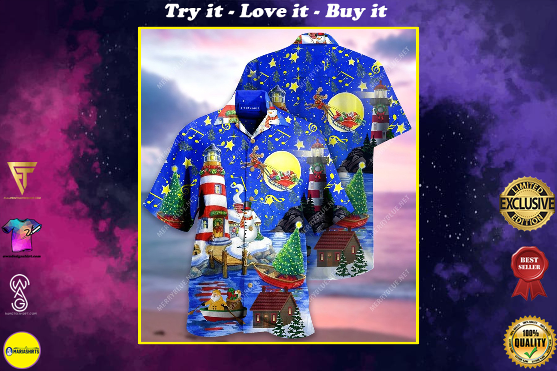 Christmas Lighthouse Full Printing Hawaiian Shirt