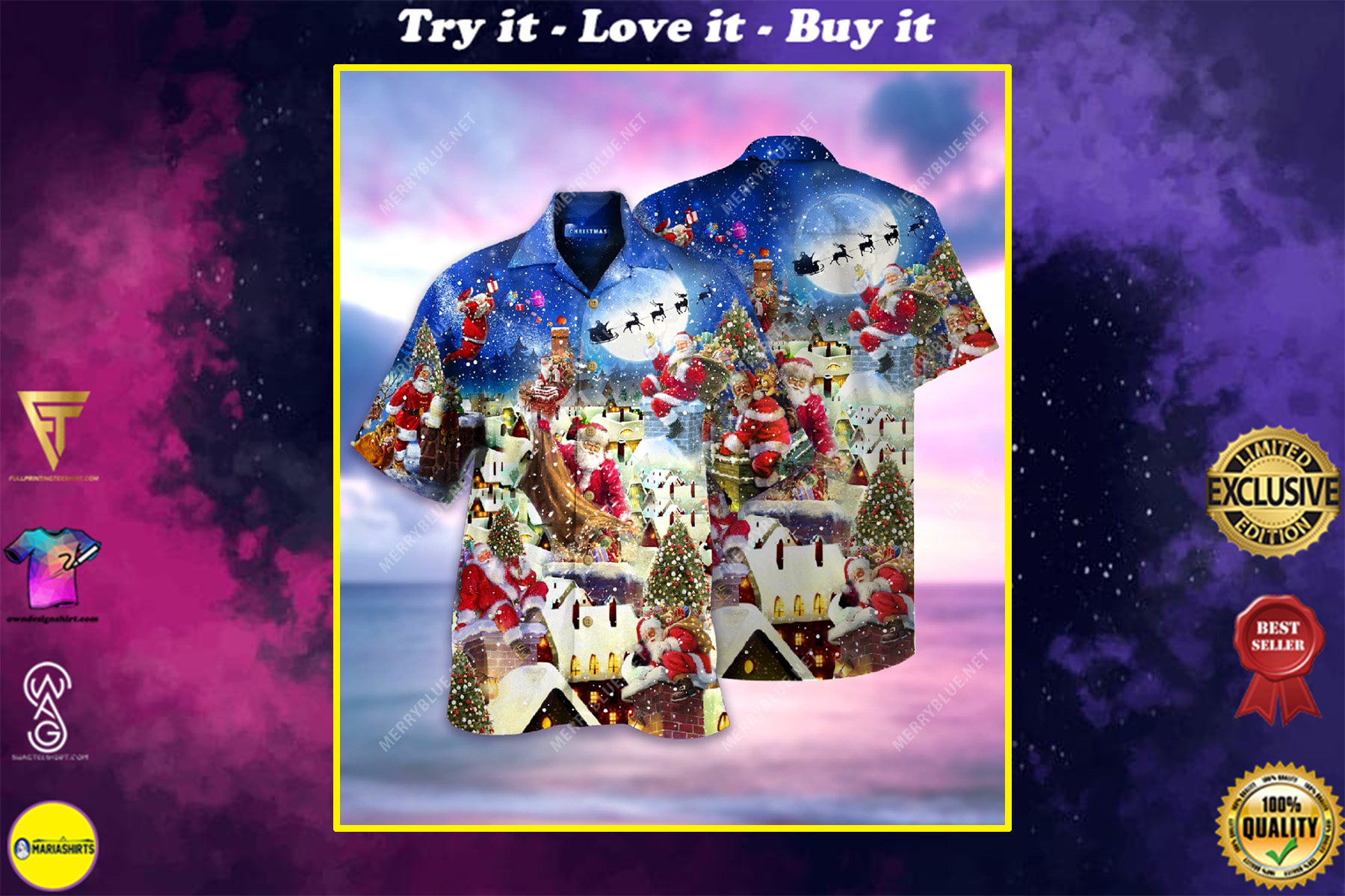 Christmas Santa Bringing Presents Full Printing Hawaiian Shirt