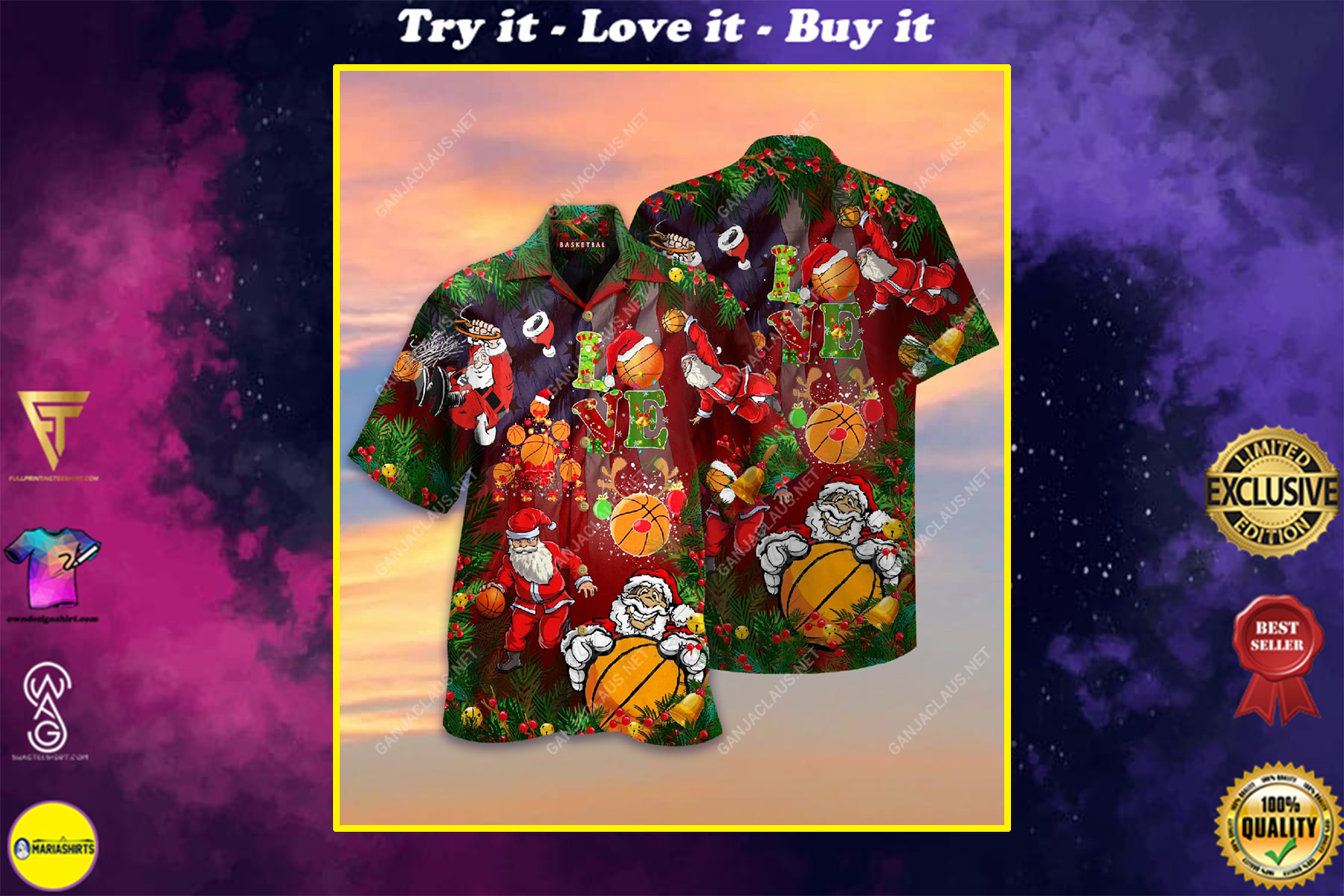 Christmas Santa Claus Play Basketball Full Printing Hawaiian Shirt