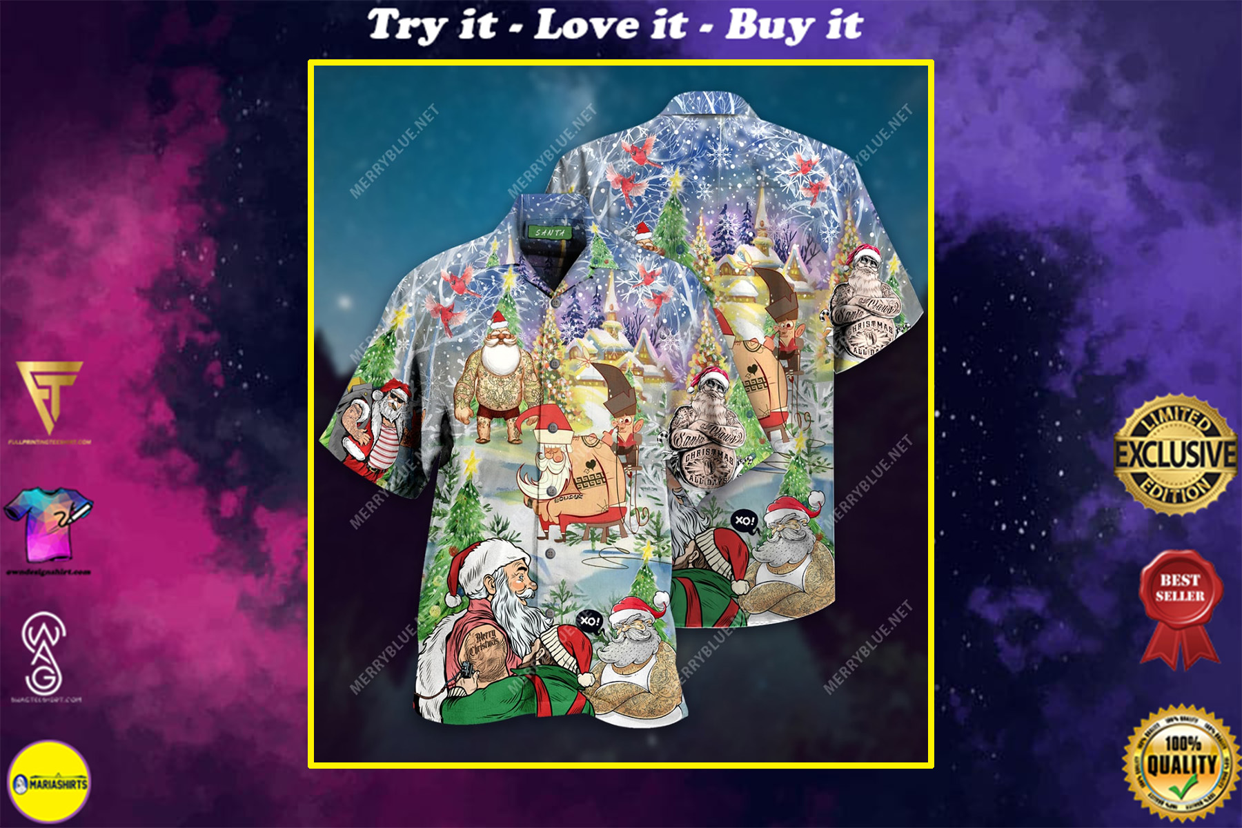 Christmas Santa Claus With Tattoo Full Printing Hawaiian Shirt