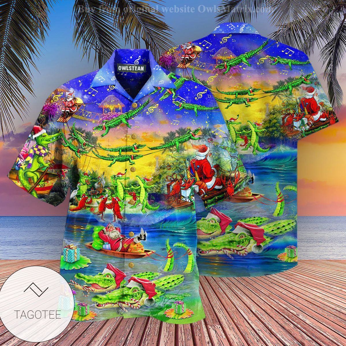 Christmas Santa Riding Alligator Edition Hawaiian Shirt