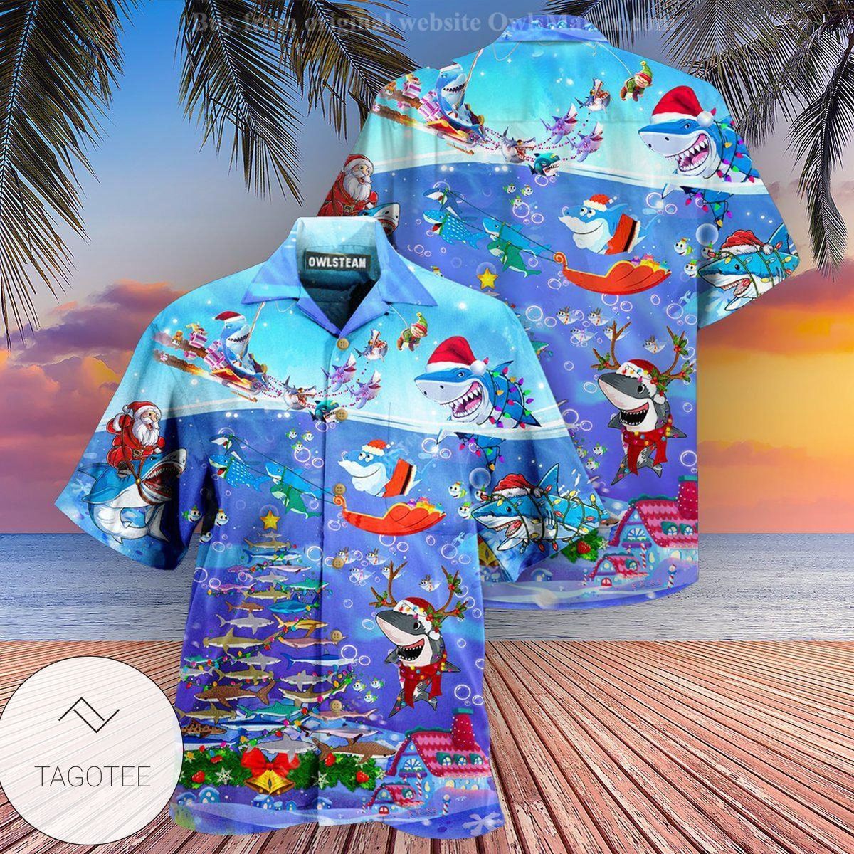 Christmas Santa Shark Sits On Rockets And Brings Gifts To Ocean Edition Hawaiian Shirt