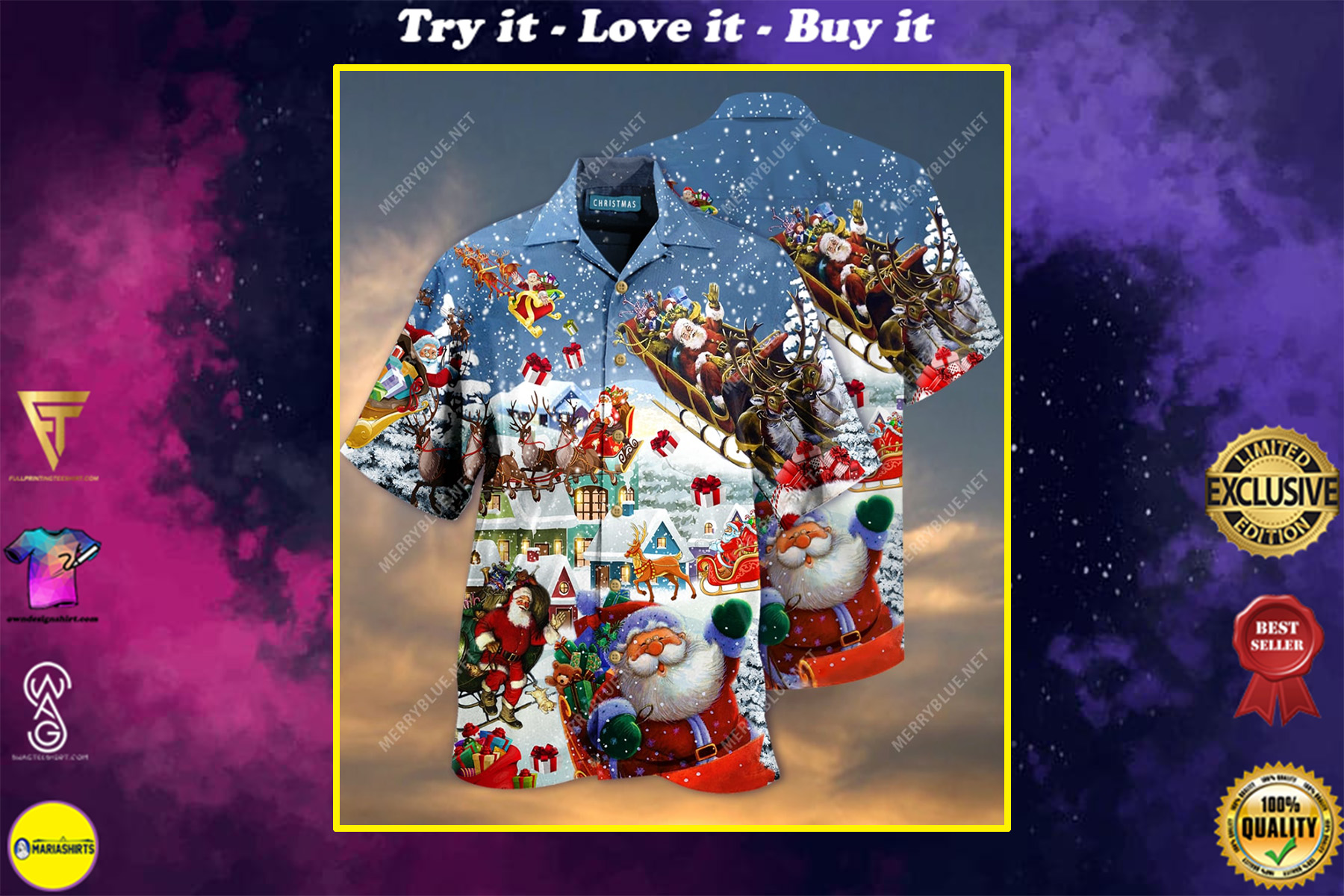 Christmas Say Hi From Santa Full Printing Hawaiian Shirt
