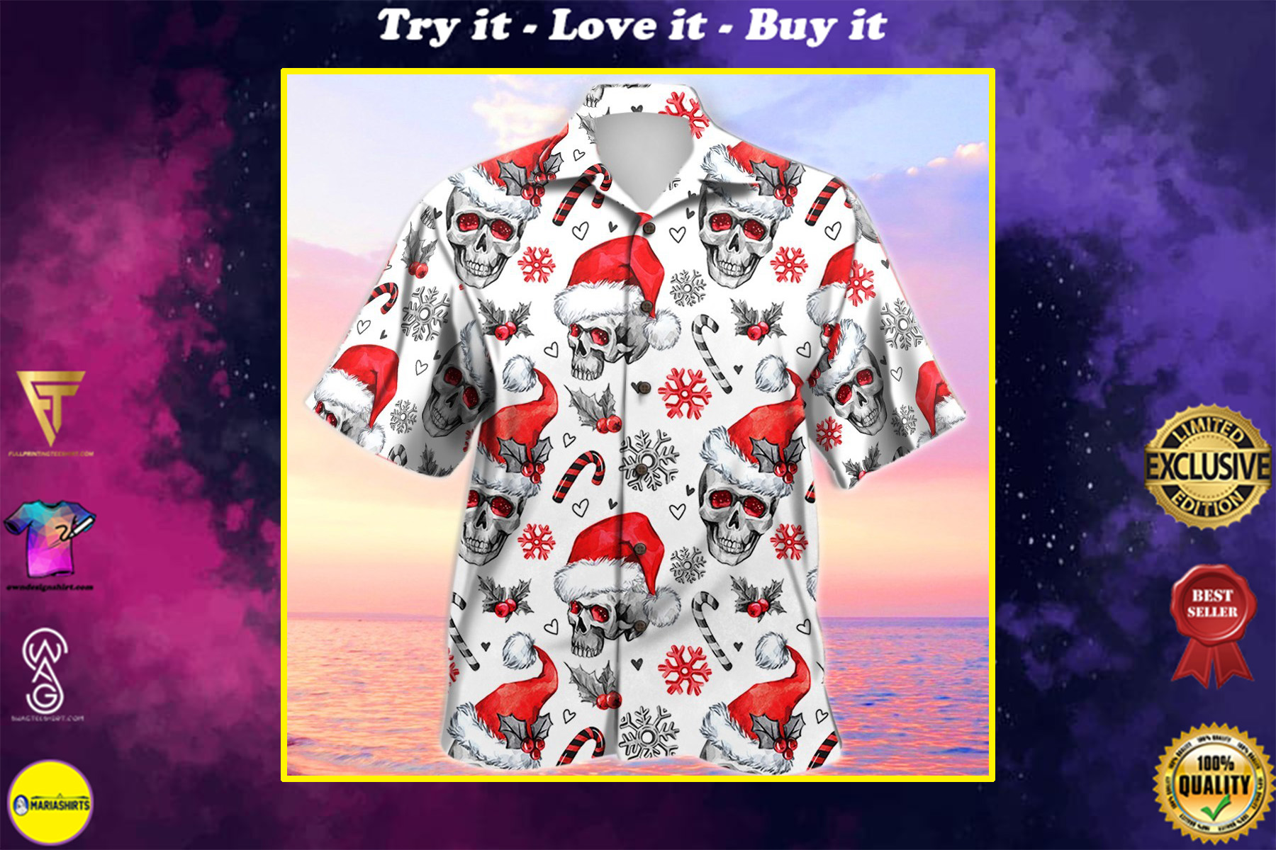 Christmas Skull Full Printing Hawaiian Shirt