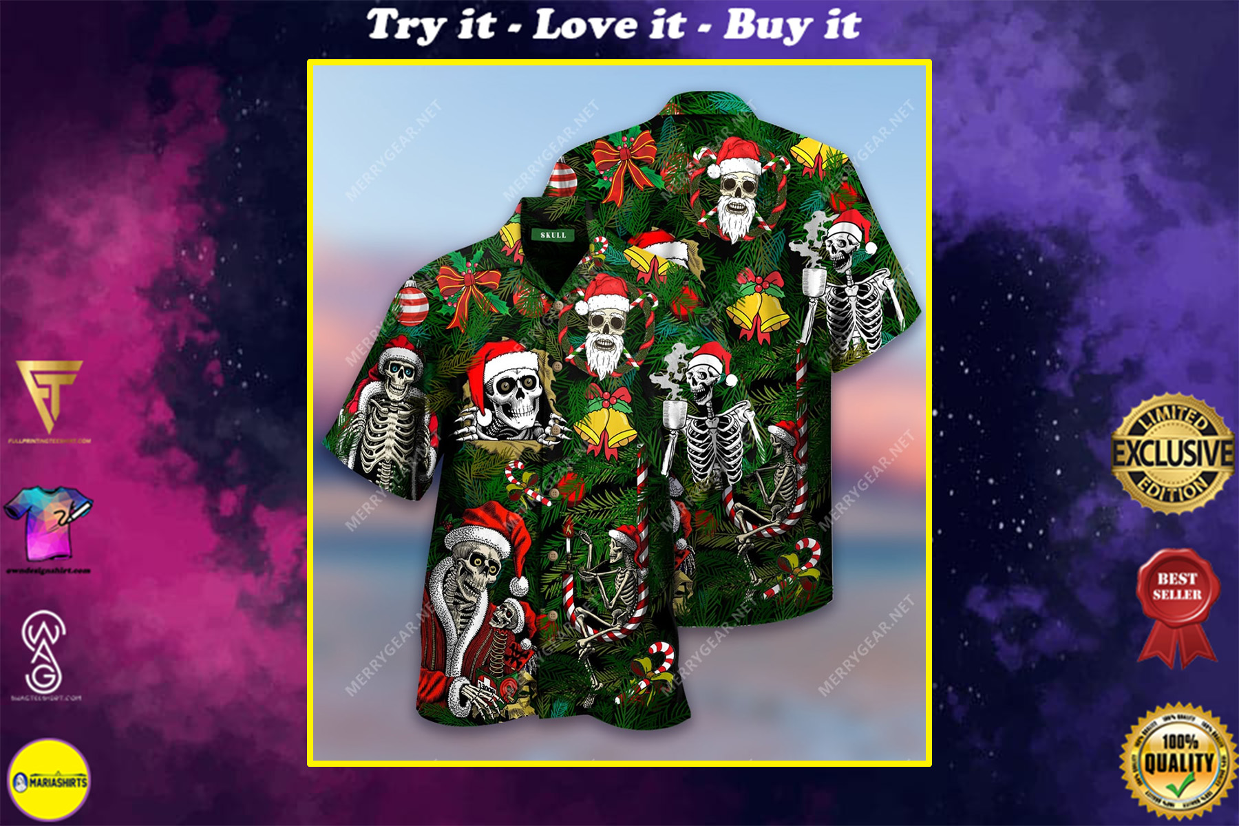 Christmas Skull With Santa Hat Full Printing Hawaiian Shirt