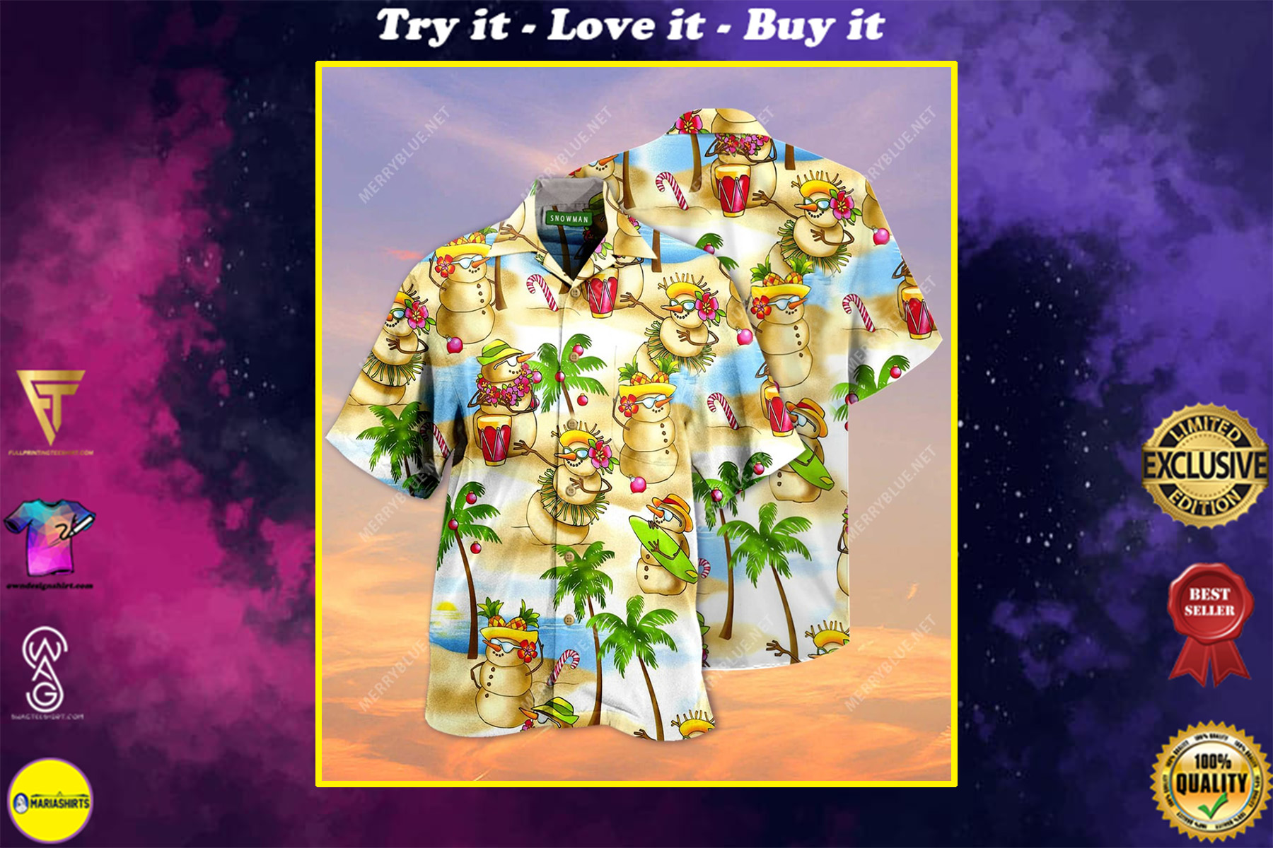 Christmas Snowman On The Beach Full Printing Hawaiian Shirt
